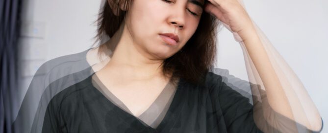 Woman suffering from Anemia feeling dizzy and vertigo , weakness and shortness of breath